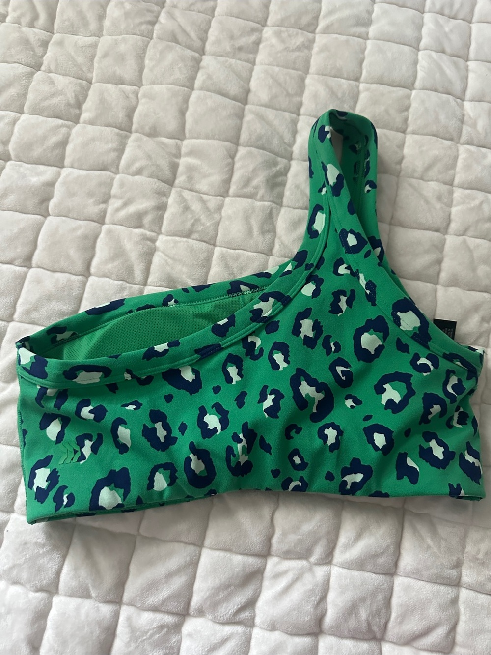 Green Leopard-Print One-Shoulder Girls Sports Top - Picture 3 of 3